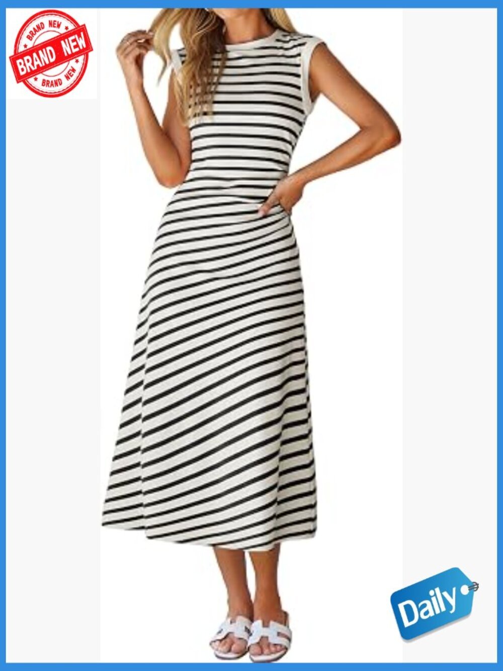 Women Summer Midi Dress Soft A-Line Cap Sleeve Casual Work Beach Vacation